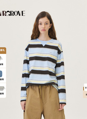 GROVE官方旗舰店2026PS春季新款长袖T恤撞色条纹上装女 GP26TSC20