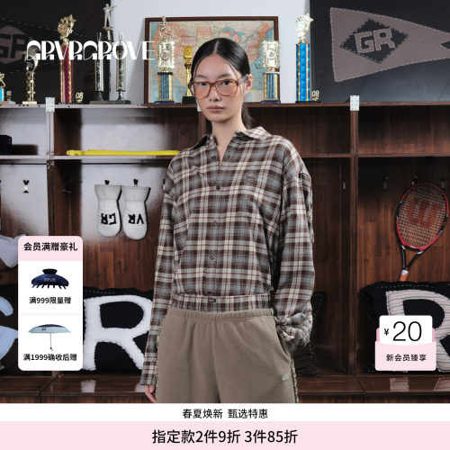 GROVE官方旗舰店 WT冬季款格纹长袖衬衫韩系女宽松GCW5SH01