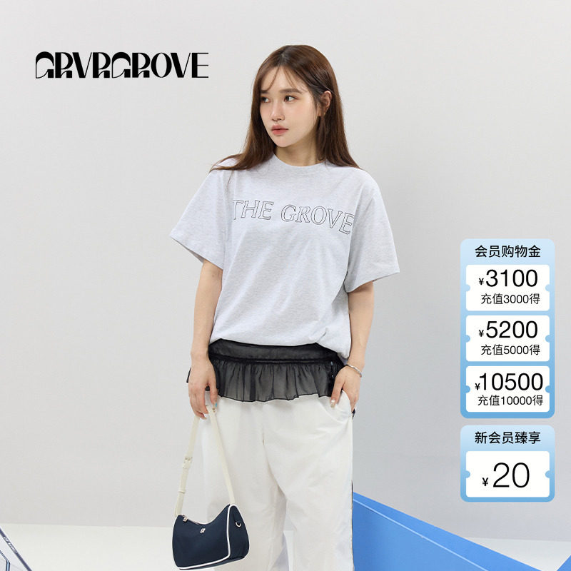GROVE官方旗舰店2025SS春夏新款女士GRVR圆领短袖t恤GCM5TS06