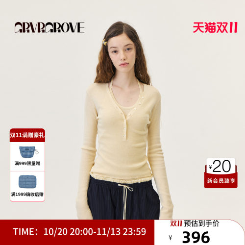 GRVR GROVE官方旗舰店2026PS春季新款长袖T恤V领打底衫 GP26KNE12