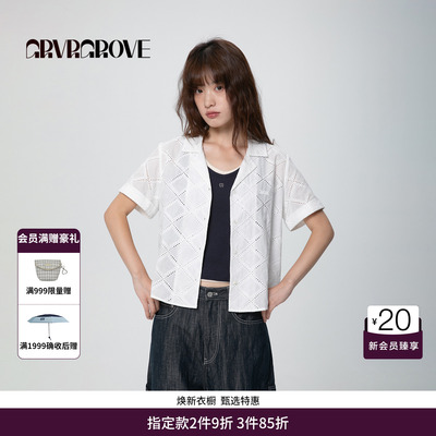 GRVR GROVE官方旗舰店SS春夏款女士菱形纹短袖衬衫t恤GCM5BL01