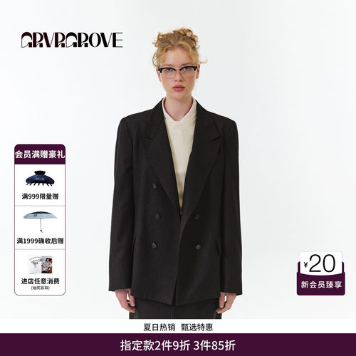 GRVR GROVE官方旗舰店 FW秋季款西装外套韩版条纹廓形女GF5JK02M
