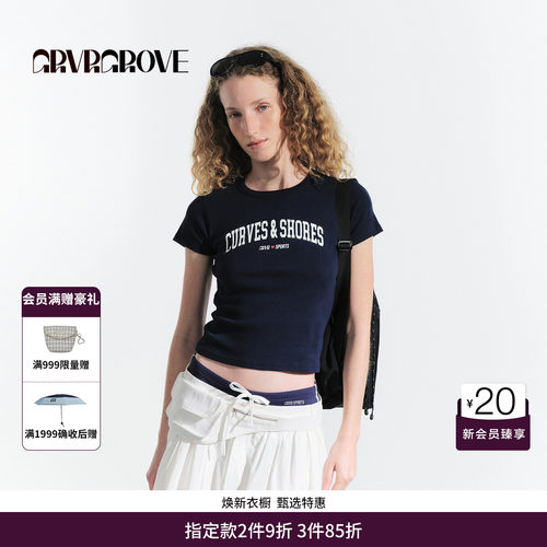 GRVR GROVE官方旗舰店HS夏日款女士字母短袖T恤 GM5TS11M