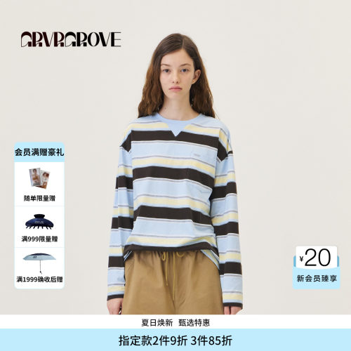 GROVE官方旗舰店2026PS春季新款长袖T恤撞色条纹上装女 GP26TSC20