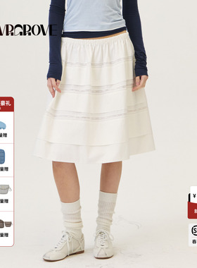 【林娜琏同款】GROVE 2026PS春季新长裙多层塔克边半裙 GP26SKC29