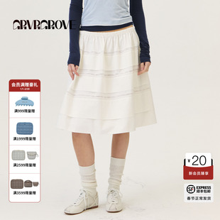 【林娜琏同款】GROVE 2026PS春季新长裙多层塔克边半裙 GP26SKC29
