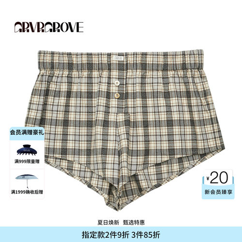 GROVE官方旗舰店 FW秋季款韩系格纹梭织短裤下装女 GCW5PT04