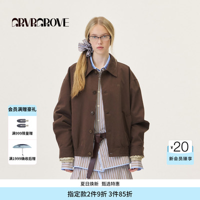 GROVE官方旗舰店2026PS春季新款假两件翻领夹克牛角扣 GP26JKC08
