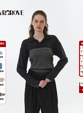 GROVE官方旗舰店 2025FW秋季新款翻领长袖T恤女款 GF5TS06M