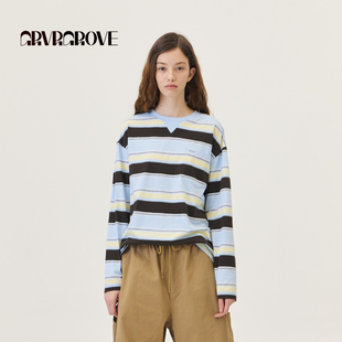 GROVE官方旗舰店2026PS春季新款长袖T恤撞色条纹上装女 GP26TSC20