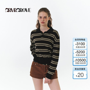 2025FW秋季 GROVE 新款 翻领条纹毛织长袖 GF5KN07C 女款 博主同款