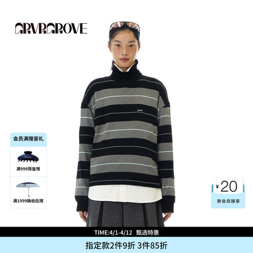 GROVE官方旗舰店 WT冬季款长袖T恤撞色套头打底衫 GCW5TS04