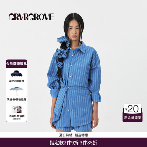 GRVR GROVE官方旗舰店PS春季款女士条纹长袖韩系衬衫 GS5SH01M