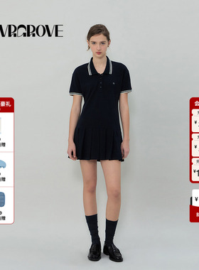 GROVE官方旗舰店2025SS春夏新款女士POLO领针织连衣裙GS5OP04M