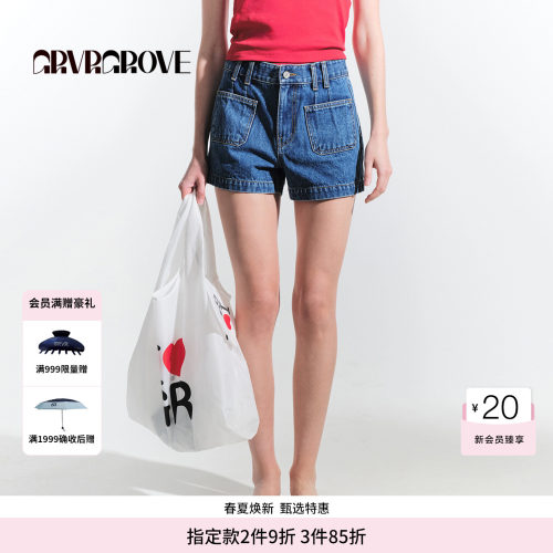 GROVE官方旗舰店夏季款深牛仔短裤简约百搭休闲 GM5DB03J