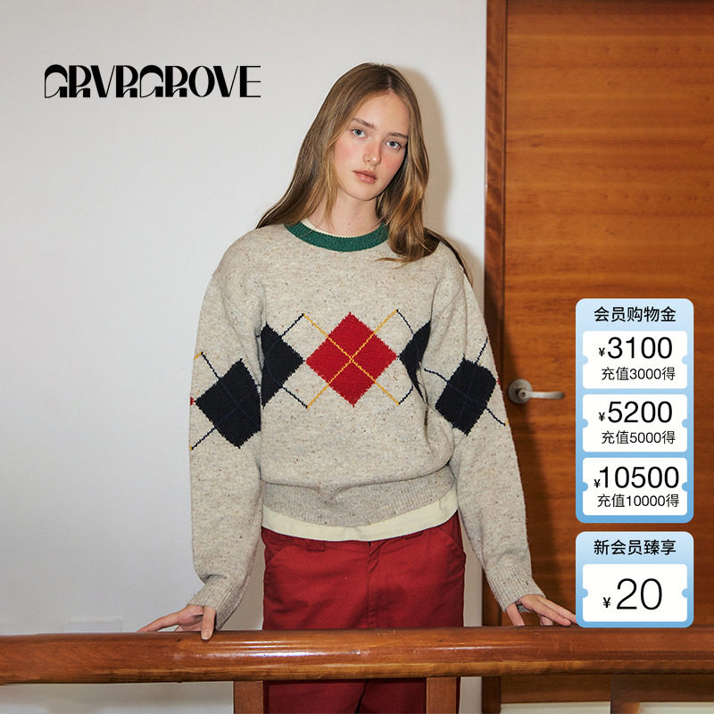 GROVE针织套头长袖复古慵懒毛衣