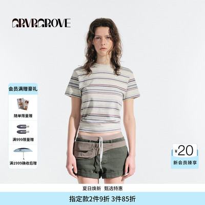 GROVE官方旗舰店夏季款女条纹短袖t恤宽松休闲韩版GM5TS04M