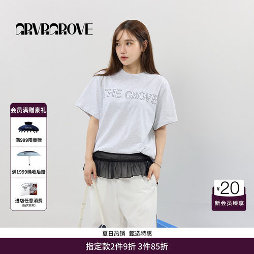 GRVR GROVE官方旗舰店SS春夏款女士GRVR圆领短袖t恤GCM5TS06