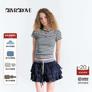 GROVE官方旗舰店2025夏日款女条纹短袖t恤圆领上衣修身GM5TS10M