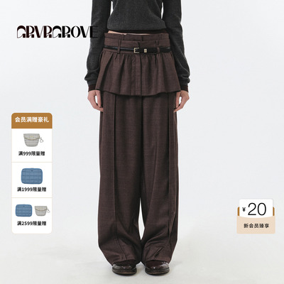 GROVE官方旗舰店 FW秋季款条纹梭织长裤女款韩直筒GF5PT01C