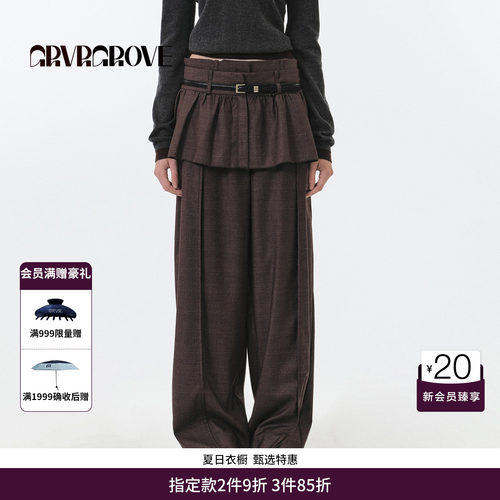 GRVR GROVE官方旗舰店 FW秋季款条纹梭织长裤女款韩直筒GF5PT01C
