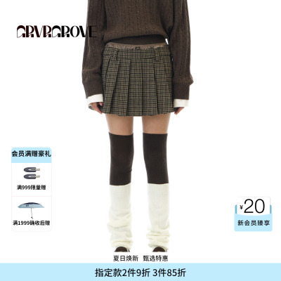 GROVE官方旗舰店 2025WT冬季款梭织百褶半裙拼接短裙女GCW5SK01