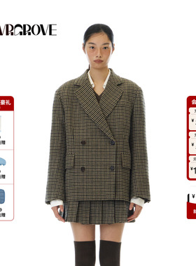 GROVE官方旗舰店 2025WT冬季新款格纹西装外套女宽松 GCW5JK01
