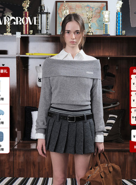 GROVE官方旗舰店 2025WT冬季新款翻领毛织套头一字领上衣GCW5KN13
