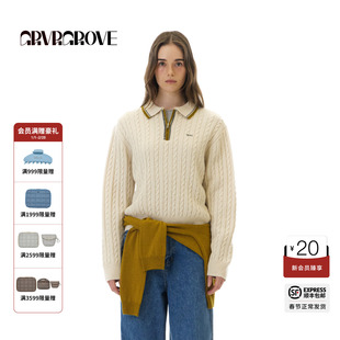 GROVE官方旗舰店 2025WT冬季款翻领毛织长袖撞色拉链女GCW5KN16