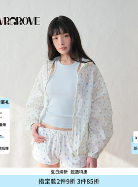 GROVE官方旗舰店BS夏季款女碎花夹克外套连帽拉链BM5JP01M