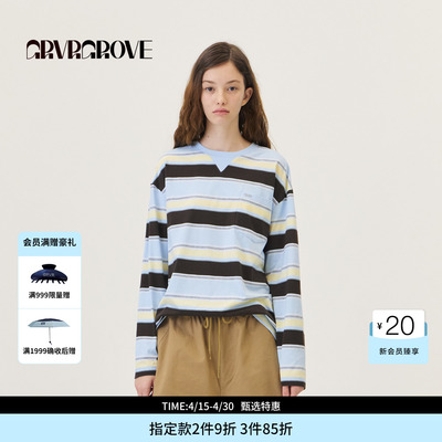 GROVE官方旗舰店2026PS春季新款长袖T恤撞色条纹上装女 GP26TSC20