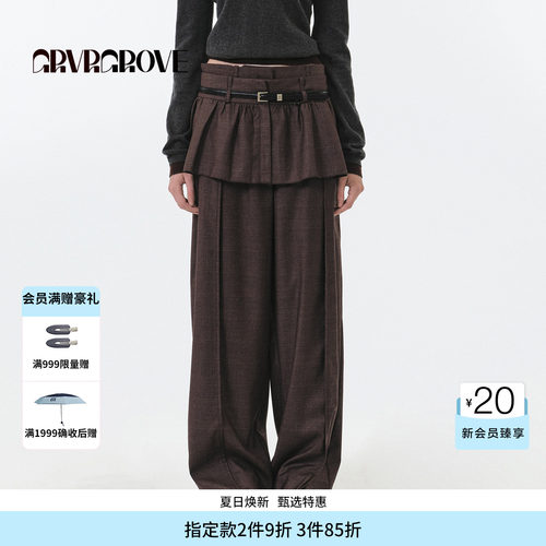 GROVE官方旗舰店 FW秋季款条纹梭织长裤女款韩直筒GF5PT01C