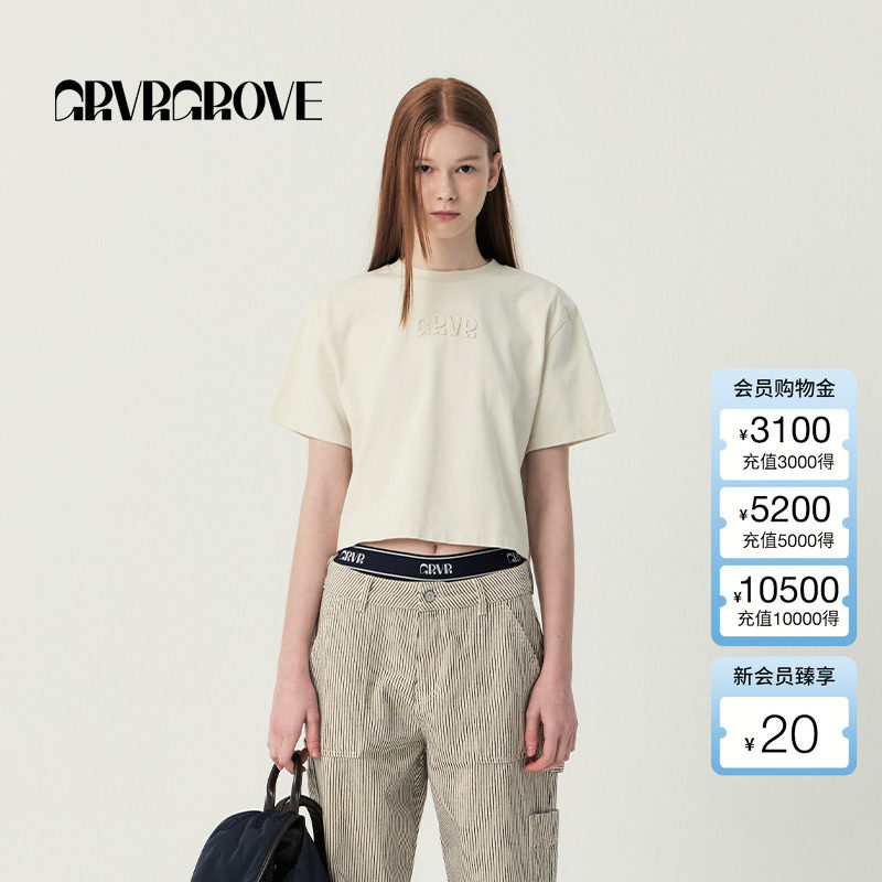 GROVE官方旗舰店2025SS春夏新款女士圆领短袖t恤GR5TS05C
