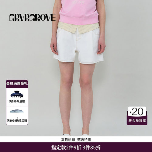 GRVR GROVE官方旗舰店SS春夏款女士白色牛仔短裤GS5DB12J