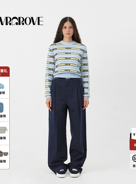GROVE官方旗舰店2025PS春季款女士条纹针织套头衫休闲GS5KN09C