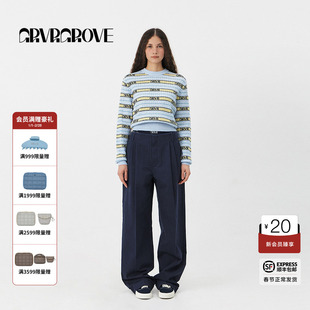 GROVE官方旗舰店2025PS春季款女士条纹针织套头衫休闲GS5KN09C