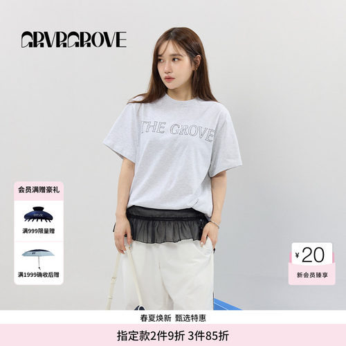 GROVE官方旗舰店SS春夏款女士GRVR圆领短袖t恤GCM5TS06