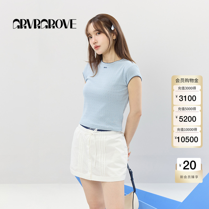 GROVE官方旗舰店2025SS春夏新款女士小半袖圆领短袖t恤GCM5TS05