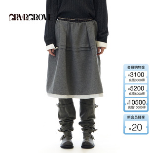 梭织中长裙撞色女半裙 新款 GCW5SK05 2025WT冬季 GROVE官方旗舰店