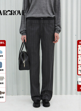 GROVE官方旗舰店明星同款2025PS春季新款条纹梭织长裤女GS5PT02M