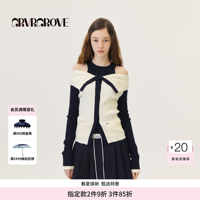 GROVE官方旗舰店2026PS春季新款长袖针织开衫韩系撞色 GP26KNE14