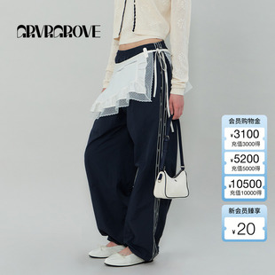 GROVE官旗旗舰店2025SS春夏新款 GS5PT06M 女GRVR织带梭织休闲长裤