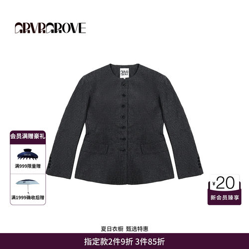 GRVR GROVE官方旗舰店 FW 秋季新品圆领外套复古格纹 GCF5CT01