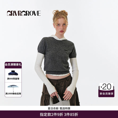 GRVR GROVE官方旗舰店FW秋季款圆领短袖针织衫女款 GF5KN07J