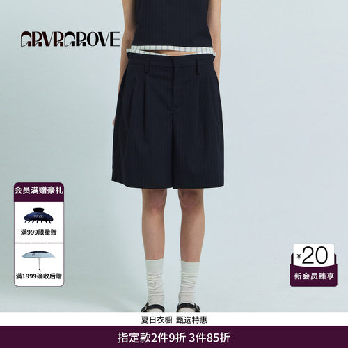 GRVR GROVE官方旗舰店26SS春夏新款韩系条纹梭织短裤GS26PTC66