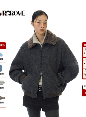 GROVE官方旗舰店 2025WT冬季新款复古宽松翻毛领夹克外套GCW5JP02