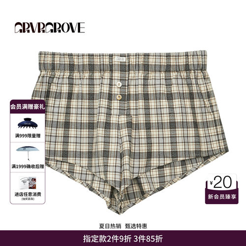 GRVR GROVE官方旗舰店 FW秋季款韩系格纹梭织短裤女 GCW5PT04