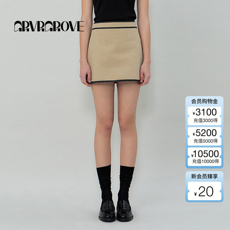 GROVE官方旗舰店2025SS春夏新款撞色梭织短裙A字裙气质女GR5SK02C