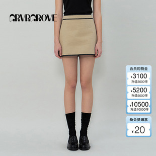 GROVE官方旗舰店2025SS春夏新款 撞色梭织短裙A字裙气质女GR5SK02C