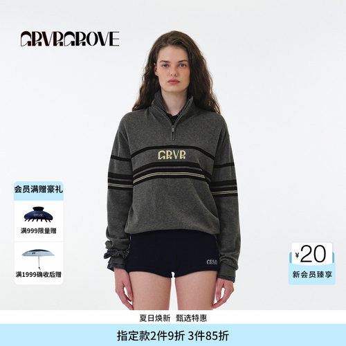 GROVE官方旗舰店2025FW秋季款半拉链长袖针织衫休闲女 GF5KN06C